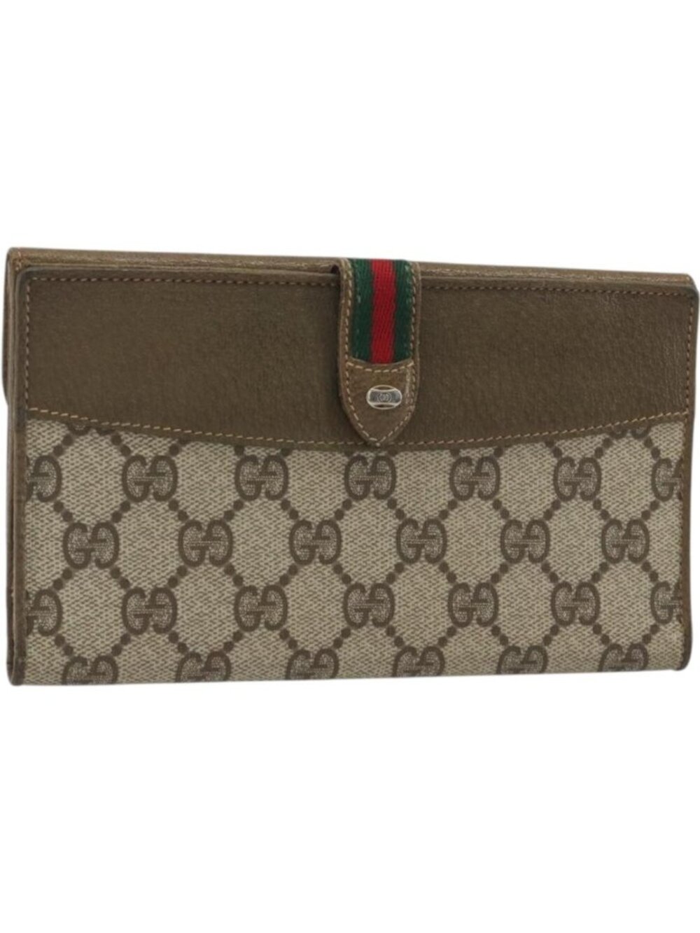 GUCCI GG Supreme Web Sherry Line Long Wallet PVC Beige Gold